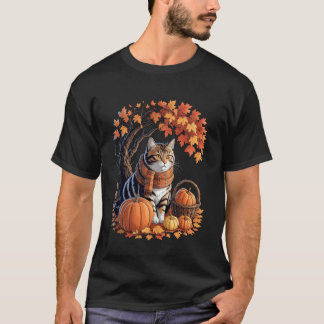 Katze Fall Schal Kürbis Herbst Kätzchen Liebhaber  T-Shirt