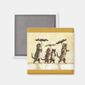 Katze Familie mit Schneeschuhwandern Magnet (Vorderseite/Rückseite)