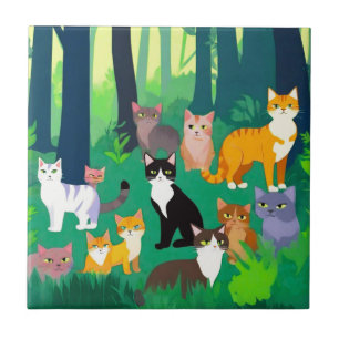 Katze, Felsen im Wald Fliese