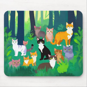 Katze, Felsen im Wald Mousepad
