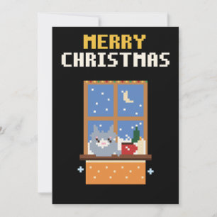 Katze Fenster Pixel Art Weihnachtskarte Feiertagskarte