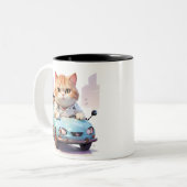 Katze Fett Auto mit einer Kaffeetasse (Vorderseite Links)