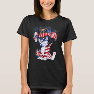 Katze Feuerwerk 4. Juli Amerikanische Flagge Patri T-Shirt