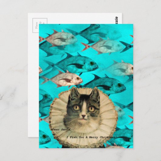 Katze Fisch Sie digitale Collage Postkarte (Vorne/Hinten)