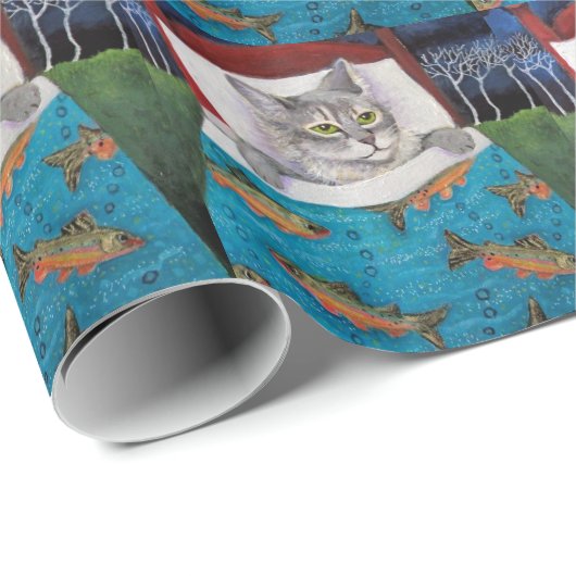 Katze Fische Geschenkpapier (Rolleneckpunkt)