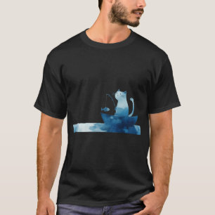 Katze fischt in einem kleinen Boot T-Shirt