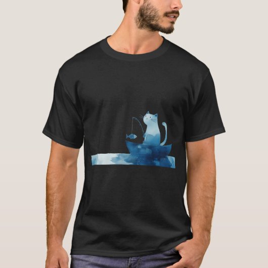 Katze fischt in einem kleinen Boot T-Shirt (Vorderseite)
