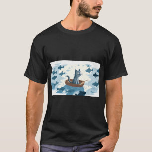 Katze fischt in einem kleinen Boot T-Shirt