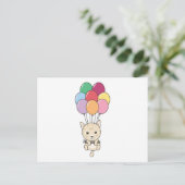 Katze fliegt mit farbenfrohen Balloons auf Postkarte (Stehend Vorderseite)