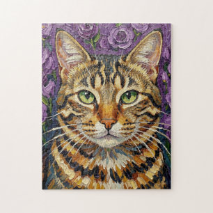Katze & Floral   Süße künstlerische Katze  Puzzle
