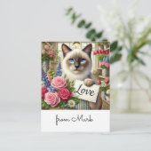Katze Florist mit Liebe Postkarte (Stehend Vorderseite)