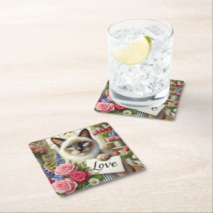 Katze Florist mit Liebe Rechteckiger Pappuntersetzer