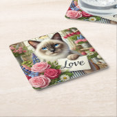 Katze Florist mit Liebe Rechteckiger Pappuntersetzer (angewinkelt)