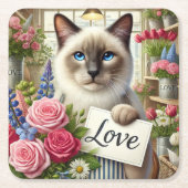 Katze Florist mit Liebe Rechteckiger Pappuntersetzer (Vorderseite)