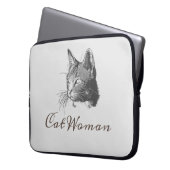 Katze Frau Zeichnend Sketch Niedlich Laptopschutzhülle (Vorderseite Links)