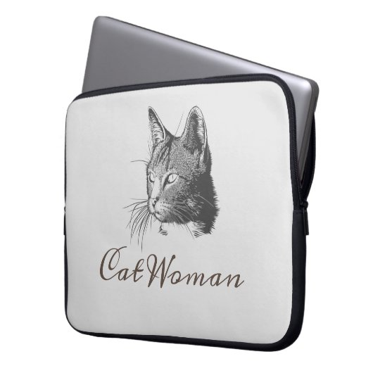 Katze Frau Zeichnend Sketch Niedlich Laptopschutzhülle (Vorderseite Links)