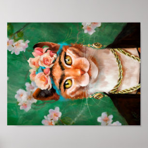 Katze Frida mit Blumen Poster