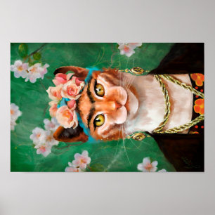 Katze Frida mit Blumen Poster