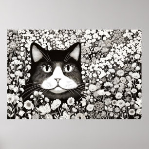 Katze Friedliche Natur Prärie Sketch Zeichnend Sti Poster