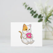 Katze frisst Donut Postkarte (Stehend Vorderseite)
