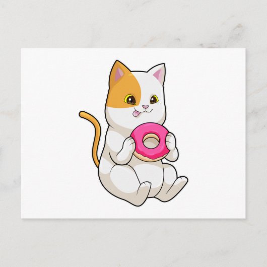 Katze frisst Donut Postkarte (Vorderseite)