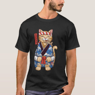 Katze frisst Fisch Vintage Japanische Ukiyo e Kuns T-Shirt