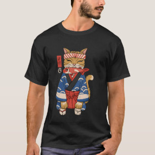 Katze frisst Fisch Vintage Japanische Ukiyo e Kuns T-Shirt