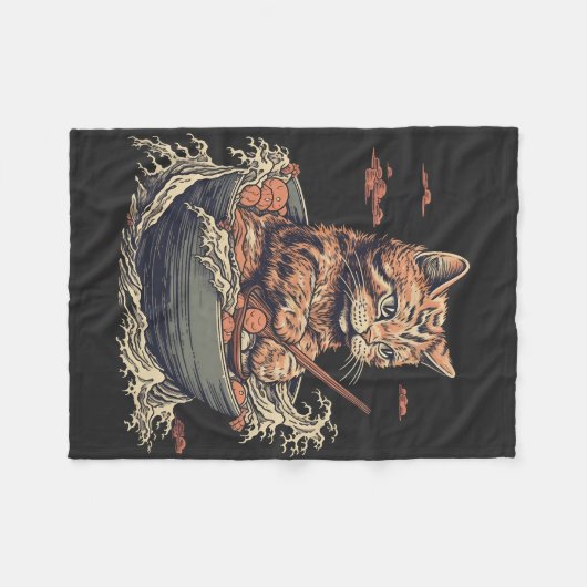 Katze frisst Ramen, Wave of Kanawaga Fleecedecke (Vorderseite (Horizontal))