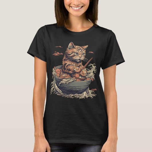 Katze frisst Ramen, Wave of Kanawaga T-Shirt (Vorderseite)