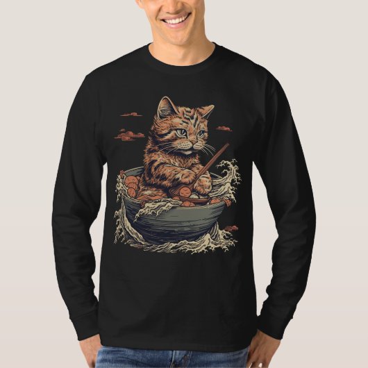 Katze frisst Ramen, Wave of Kanawaga T-Shirt (Vorderseite)