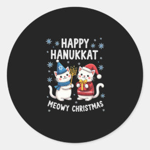 Katze Frohe Weihnachten Glückliches Chanukka Jüdis Runder Aufkleber