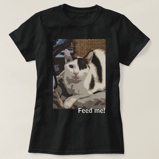 Katze "Füttre mir!" T-Shirt (Design vorne)