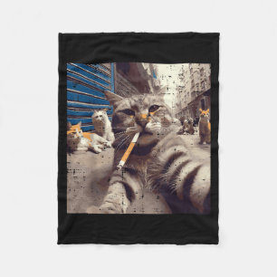 Katze Gangster Straßenkatzen Selfie Lustiges Meme  Fleecedecke