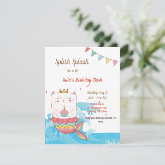 Katze Geburtstagsparty Einladungen (Stehend Vorderseite)