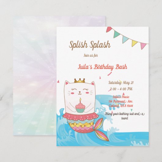 Katze Geburtstagsparty Einladungen (Vorne/Hinten)