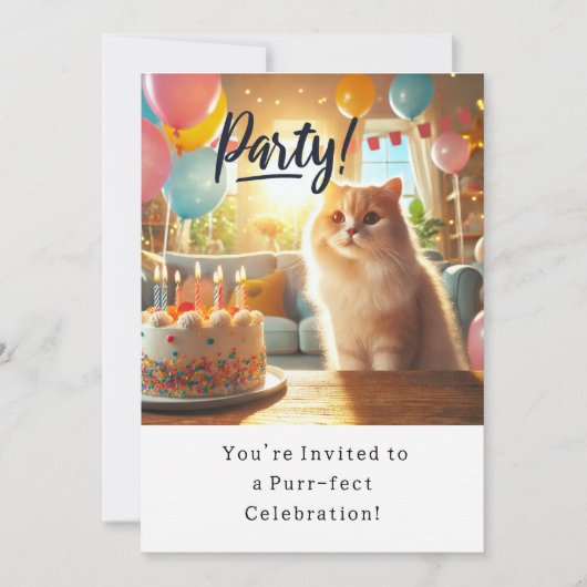 Katze Geburtstagsparty Einladungskarte Einladung (Vorderseite)