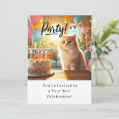 Katze Geburtstagsparty Einladungskarte Einladung (Stehend Vorderseite)