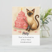 Katze Geburtstagsparty Einladungskarte Einladung (Stehend Vorderseite)