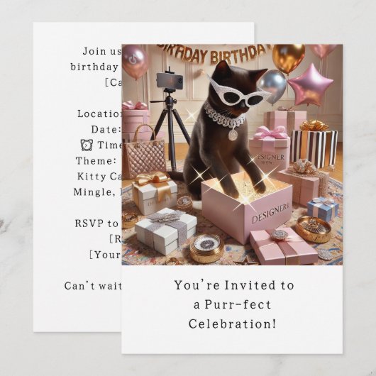 Katze Geburtstagsparty Einladungskarte Einladung (Vorne/Hinten)