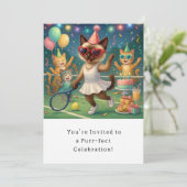 Katze Geburtstagsparty Einladungskarte Einladung (Stehend Vorderseite)