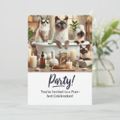 Katze Geburtstagsparty Einladungskarte Einladung (Stehend Vorderseite)