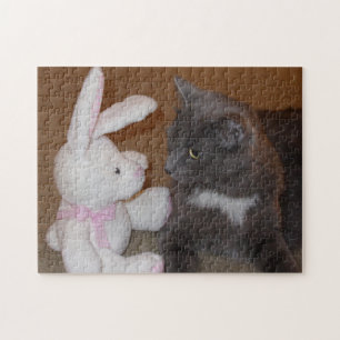 Katze gegen Hase Starren-Puzzle Puzzle