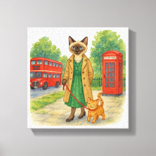 Katze geht mit ihrem Haustier in London Leinwanddruck