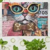 Katze Gemischt Gemischte Papier Collage Küchenhand Geschirrtuch (Gefaltet)