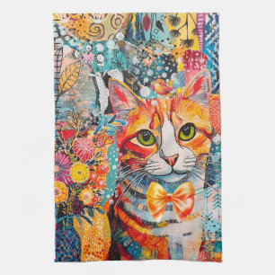 Katze Gemischte Gemischte Papier Collage Küchenhan Geschirrtuch