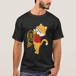 Katze genießt das Musikinstrument Französisch Horn T-Shirt