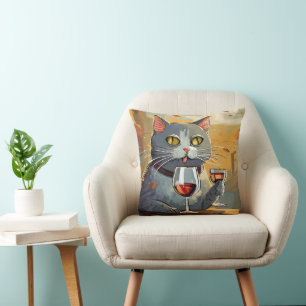 Katze genießt Wein Kissen! Kissen