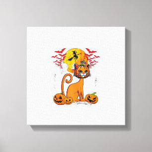 Katze Geschnitzter Kürbis Horror Kopf Halloween Be Leinwanddruck
