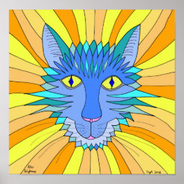 Katze Gesicht in Blues, Orange und Ginger Poster