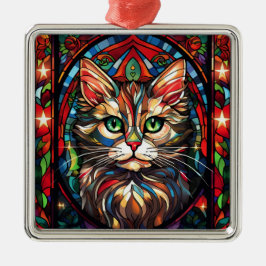 KATZE-GESICHT MIT HELLFARBENEN GLAS-CHRISTMAS ORNAMENT AUS METALL